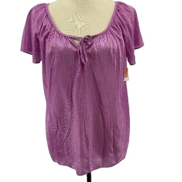 Vintage Shiny Nylon Short Sleeve Sleep Top Purple Womens Size Medium Dead Stock - Picture 1 of 7